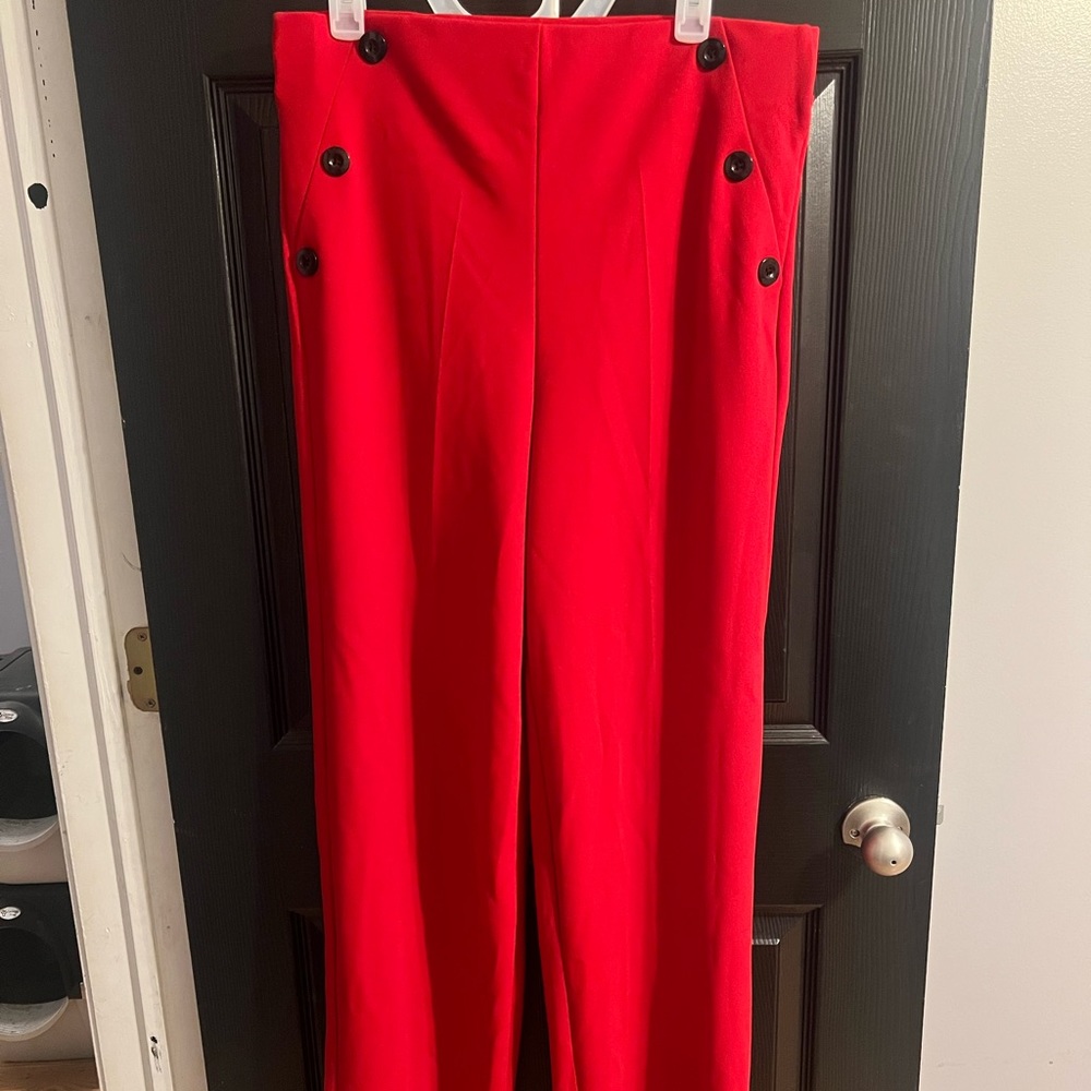 Red wide leg dress pants